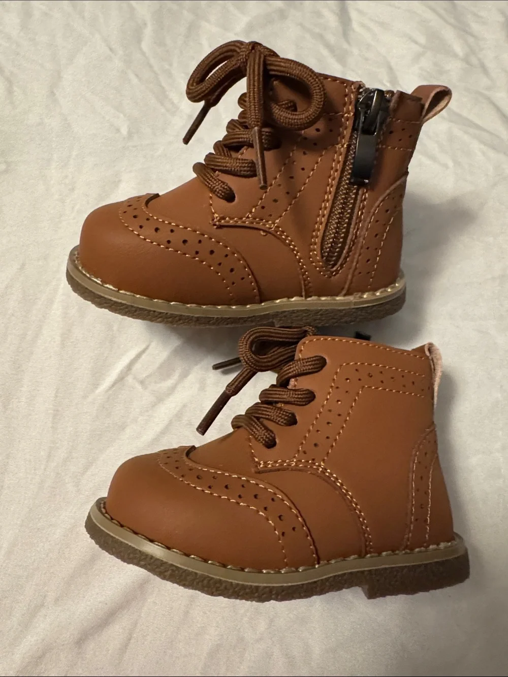 Kids Brown Lace-Up Ankle Boots with Side Zipper